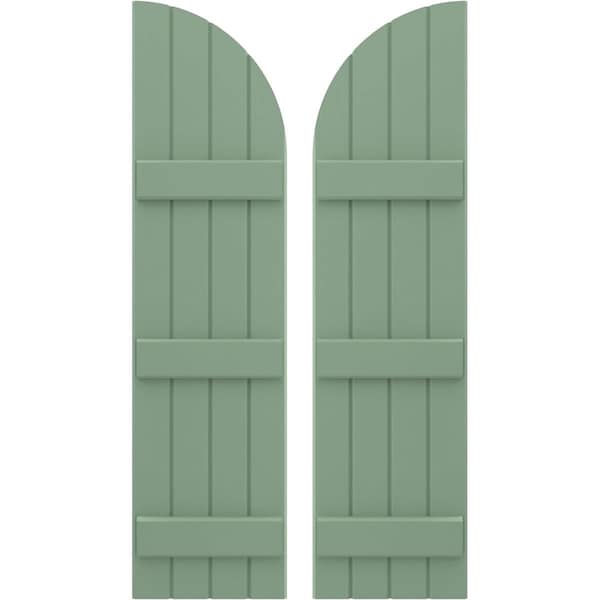 Ekena Millwork Americraft 4-Board (3 Batten) Wood Joined Board-n-Batten Shutters w/ Arch Top, ARW401BQ414X77TGH, PR ARW401BQ414X77TGH - main